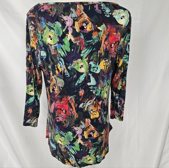 Peck & Peck Petite Colorful Abstract Art 3/4 Sleeve Blouse Size Large - Picture 3 of 5
